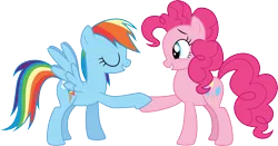 Size: 5716x3000 | Tagged: safe, artist:cloudy glow, derpibooru import, pinkie pie, rainbow dash, earth pony, pegasus, g4, griffon the brush off, duo, duo female, female, hoofshake, image, my little pony, png, reconciliation, simple background, transparent background, vector