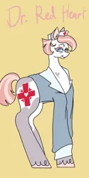 Size: 1026x2048 | Tagged: safe, artist:whimday, derpibooru import, nurse redheart, earth pony, pony, g4, alternate design, clothes, female, hat, image, jpeg, mare, nurse hat, shirt, solo, unshorn fetlocks