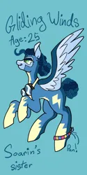 Size: 1026x2048 | Tagged: safe, artist:whimday, derpibooru import, oc, oc:gliding winds, unofficial characters only, pegasus, pony, aviator goggles, clothes, female, flying, goggles, image, jpeg, leg band, mare, pansexual pride flag, pride, pride flag, solo, spread wings, uniform, wings, wonderbolts uniform