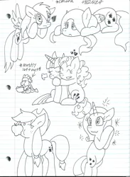 Size: 1545x2111 | Tagged: safe, artist:cmara, derpibooru import, applejack, fluttershy, pinkie pie, rainbow dash, rarity, spike, twilight sparkle, dragon, earth pony, pegasus, unicorn, g4, doodle, female, horn, image, jpeg, male, mane six