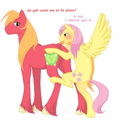 Size: 1010x1000 | Tagged: source needed, suggestive, artist:cartoonlion, derpibooru import, edit, big macintosh, fluttershy, earth pony, pegasus, pony, g4, butt, butterscotch, censored, female, fluttermac, height difference, image, macareina, male, nudity, plot, png, rule 63, ship:butterreina, shipping, size difference, straight