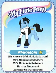 Size: 1080x1414 | Tagged: safe, artist:shucku, derpibooru import, oc, oc:makaroni, earth pony, g2, backcard, base used, card, image, male, male oc, png, simple background