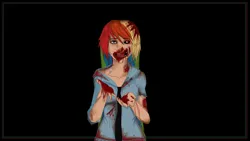 Size: 1920x1080 | Tagged: dead source, grimdark, artist:feanicks, derpibooru import, rainbow dash, human, undead, zombie, black background, blood, female, humanized, image, png, simple background, solo, solo female