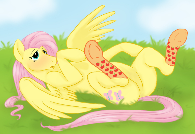 Size: 1200x824 | Tagged: source needed, suggestive, artist:cartoonlion, derpibooru import, fluttershy, pegasus, g4, clothes, female, image, jpeg, lying down, on back, socks, solo, solo female