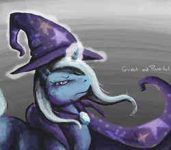 Size: 1059x928 | Tagged: safe, artist:kimardt, derpibooru import, trixie, pony, unicorn, g4, 2012, cape, clothes, female, great and powerful, hat, horn, image, magic, mare, old art, png, solo, telekinesis