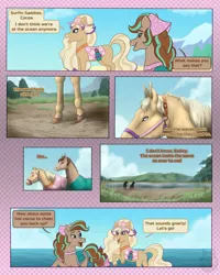 Size: 900x1124 | Tagged: safe, artist:themiles, derpibooru import, horse, pony, bailey (wild manes), cocoa (wild manes), comic, dialogue, duo, duo female, female, image, lake, mare, ocean, png, realistic, speech bubble, water, wild manes