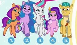 Size: 408x240 | Tagged: safe, derpibooru import, hitch trailblazer, izzy moonbow, pipp petals, sunny starscout, zipp storm, g5, my little pony: tell your tale, cropped, image, jpeg, magazine, mane five