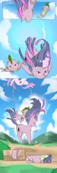 Size: 1120x3360 | Tagged: safe, artist:cold-blooded-twilight, derpibooru import, edit, spike, twilight sparkle, dragon, pony, unicorn, cold blooded twilight, comic:cold storm (ru), g4, alternate design, comic, explicit source, falling, horn, image, magic, majestic as fuck, png, translation, unicorn twilight