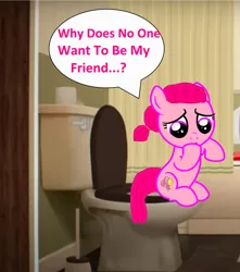 Size: 2000x2264 | Tagged: safe, artist:memeartboi, derpibooru import, ponified, earth pony, pony, g4, anais watterson, bathroom, but why, daisy the donkey, female, filly, foal, image, indoors, png, sitting, sitting on toilet, solo, solo female, speech bubble, text, the amazing world of gumball, thinking, toilet, toilet humor, toilet paper, upset