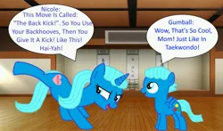 Size: 3120x1836 | Tagged: safe, artist:memeartboi, derpibooru import, ponified, pegasus, pony, unicorn, g4, backhoof, bonding, colt, cute, determined, determined look, duo, duo male and female, female, foal, gumball watterson, happy, heart, hooves, horn, image, indoors, jpeg, karate, kicking, learning, little boy, male, mare, mother, mother and child, mother and son, nicole watterson, pegasus wings, raised hoof, smiling, speech bubble, standing, taekwondo, teaching, text, the amazing world of gumball, unicorn horn, wholesome, wings