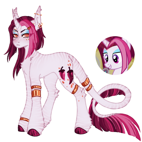 Size: 1000x1000 | Tagged: safe, artist:kazmuun, derpibooru import, cayenne, classical unicorn, pony, unicorn, series:kazmuun's drawing every pony, g4, alternate hairstyle, cloven hooves, ear piercing, earring, eyebrow piercing, eyeshadow, female, freckles, horn, image, jewelry, leonine tail, makeup, mare, markings, piercing, png, simple background, solo, transparent background, unshorn fetlocks