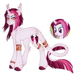 Size: 1000x1000 | Tagged: safe, artist:kazmuun, derpibooru import, cayenne, classical unicorn, pony, unicorn, series:kazmuun's drawing every pony, g4, alternate hairstyle, cloven hooves, ear piercing, earring, eyebrow piercing, eyeshadow, female, freckles, horn, image, jewelry, leonine tail, makeup, mare, markings, piercing, png, simple background, solo, transparent background, unshorn fetlocks