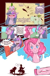 Size: 2400x3600 | Tagged: suggestive, artist:cold-blooded-twilight, derpibooru import, edit, pinkie pie, spike, twilight sparkle, dragon, earth pony, pony, unicorn, cold blooded twilight, comic:cold storm (ru), g4, blushing, butt, clothes, comic, dialogue, drool, female, high res, horn, image, magic, mare, panties, plot, png, raised leg, raised tail, rear view, scroll, smiling, tail, translation, underwear, unicorn twilight