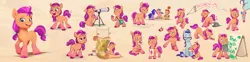 Size: 10156x2506 | Tagged: safe, artist:imalou, derpibooru import, official, sunny starscout, earth pony, pony, g5, my little pony: a new generation, argyle starshine, blank flank, concept art, female, filly, filly sunny starscout, foal, image, jpeg, male, stallion, younger