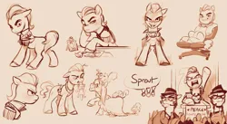 Size: 3596x1972 | Tagged: safe, artist:imalou, derpibooru import, official, sprout cloverleaf, unnamed character, unnamed pony, earth pony, pony, squirrel, g5, my little pony: a new generation, concept art, conference, emperor sprout, evil grin, female, grin, image, jpeg, male, mare, smiling, soviet, stallion, twig