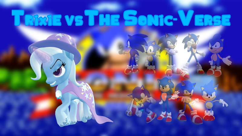 Size: 1920x1080 | Tagged: safe, artist:puzzlshield2, derpibooru import, trixie, hedgehog, pony, unicorn, fanfic, g4, 3d, 3d render, adventures of sonic the hedgehog, cape, classic sonic, clothes, crossover, fanfic art, fanfic cover, hat, horn, image, mmd, modern sonic, multiverse, png, pose, render, sega, sonic adventure, sonic boom, sonic cd, sonic prime, sonic the hedgehog, sonic the hedgehog (film), sonic the hedgehog (series), super smash bros., super smash bros. brawl, trixie's cape, trixie's hat