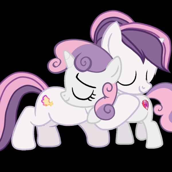 Size: 1280x1280 | Tagged: safe, artist:mia flaffs, derpibooru import, sweetie belle, oc, oc:sweetieck dreams, pony, unicorn, g4, butt, colored hooves, cute, eyelashes, female, filly, flower, foal, hooves, horn, hug, image, indoors, jpeg, mare, needs more jpeg, not sweetie belle, orange eyes, plot, ship:dreamsbelle, smiling, tail, two toned mane, two toned tail, unicorn horn