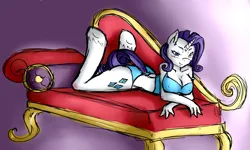 Size: 5000x3000 | Tagged: suggestive, artist:avante92, derpibooru import, rarity, anthro, unguligrade anthro, unicorn, 2012, anatomically incorrect, breasts, busty rarity, couch, erect nipples, fainting couch, female, gradient background, horn, image, incorrect leg anatomy, lidded eyes, looking at you, nipple outline, old art, png, sketch, solo, solo female, the pose