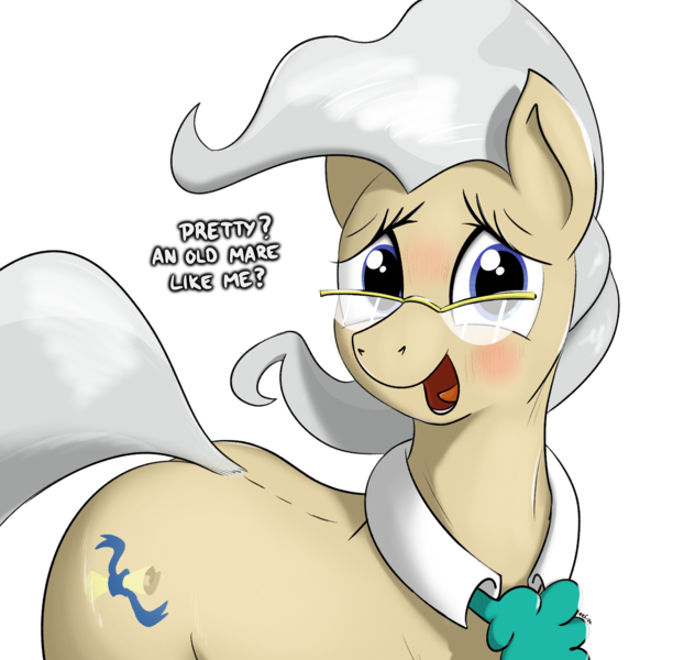 Size: 1743x1656 | Tagged: safe, artist:eels, mayor mare, earth pony, pony, g4, blushing, bronybait, compliment, cute, female, glasses, image, looking at you, mare, mayorable, open mouth, png, simple background, smiling, solo, talking to viewer, transparent background