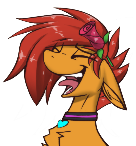 Size: 984x1052 | Tagged: safe, artist:fenixdust, derpibooru import, oc, oc:ignis quark, collar, emoji, flower, image, laughing, png, rose