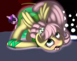 Size: 1536x1229 | Tagged: dead source, suggestive, artist:kloudmutt, derpibooru import, fluttershy, twilight sparkle, pegasus, pony, unicorn, g4, ahegao, alternate hairstyle, ass up, blushing, dominant, drool, duo, face down ass up, female, femdom, femsub, fluttersub, horn, image, lesbian, mare, modelshy, open mouth, png, ship:twishy, shipping, spotlight, submissive, tongue out, twishy