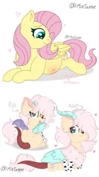 Size: 734x1310 | Tagged: source needed, safe, artist:mixtanne, derpibooru import, fluttershy, hybrid, pegasus, pony, image, interspecies offspring, jpeg, offspring, parent:discord, parent:fluttershy, parents:discoshy, preggoshy, pregnant, simple background, solo, white background