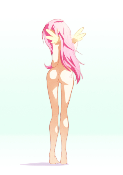 Size: 2480x3508 | Tagged: questionable, artist:moxie2d, derpibooru import, fluttershy, human, g4, 2012, anime, barefoot, feet, female, humanized, image, jpeg, nudity, old art, winged humanization, wings