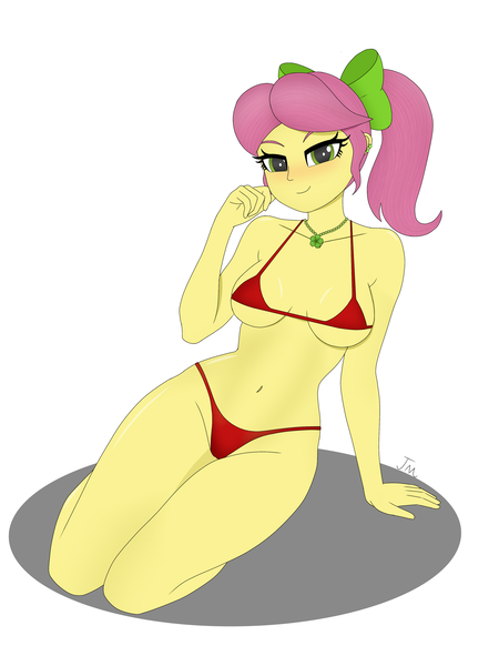 Size: 3072x4096 | Tagged: suggestive, artist:ticonderoka, derpibooru import, posey (g5), human, equestria girls, g4, g5, bikini, blushing, clothes, equestria girls-ified, female, g5 to equestria girls, g5 to g4, generation leap, high res, image, png, red bikini, simple background, solo, solo female, swimsuit, white background