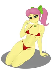 Size: 3072x4096 | Tagged: suggestive, artist:ticonderoka, derpibooru import, posey (g5), human, equestria girls, g4, g5, bikini, blushing, clothes, equestria girls-ified, female, g5 to equestria girls, g5 to g4, generation leap, high res, image, png, red bikini, simple background, solo, solo female, swimsuit, white background