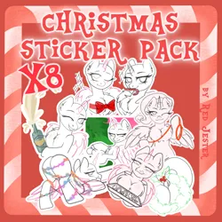 Size: 2000x2000 | Tagged: suggestive, artist:redjester, derpibooru import, oc, unofficial characters only, pony, advertisement, alcohol, butt, candy, candy cane, champagne, chest fluff, commission, female, food, horn, image, mare, png, sketch, sticker, sticker pack, sticker set, wine, wings, your character here