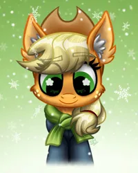 Size: 2000x2500 | Tagged: safe, artist:sunamoonmlp, derpibooru import, applejack, earth pony, pony, g4, applejack's hat, clothes, cowboy hat, cute, derpibooru exclusive, female, hat, image, mare, png, scarf, smiling, snow, snowflake, solo, winter, winter outfit