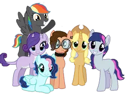 Size: 837x658 | Tagged: safe, artist:wolfieslilponies, derpibooru import, oc, unofficial characters only, dracony, earth pony, hybrid, pegasus, pony, unicorn, applejack's hat, base used, choker, cowboy hat, freckles, glasses, grin, hat, horn, horns, image, interspecies offspring, looking at you, multicolored hair, next generation, offspring, parent:applejack, parent:cheese sandwich, parent:fluttershy, parent:pinkie pie, parent:rainbow dash, parent:rarity, parent:soarin', parent:spike, parent:thunderlane, parent:twilight sparkle, parent:unknown, parents:cheesepie, parents:soarinshy, parents:sparity, parents:thunderdash, pigtails, png, rainbow hair, simple background, smiling, smiling at you, transparent background