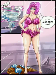 Size: 3000x4000 | Tagged: safe, artist:iloveladies2, artist:riiefu, derpibooru import, pinkie pie, fanfic:equestria girls n' goblins, barefoot, discarded clothing, feet, image, jpeg, leaf bikini