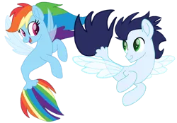 Size: 1280x890 | Tagged: safe, artist:soarindasher10, derpibooru import, rainbow dash, soarin', pony, seapony (g4), female, image, looking at each other, looking at someone, male, mare, png, seaponified, seapony rainbow dash, shipping, simple background, smiling, smiling at each other, soarindash, species swap, stallion, straight, transparent background