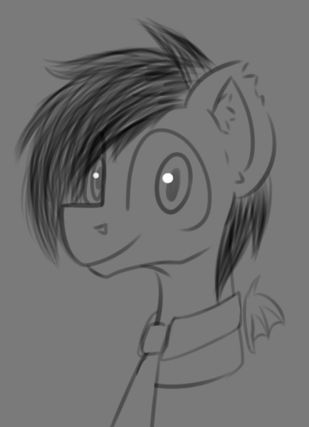 Size: 647x895 | Tagged: safe, artist:cotarsis, derpibooru import, oc, oc:prpout, bat pony, pony, gray background, image, looking at you, png, simple background, sketch, solo