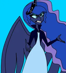 Size: 1280x1428 | Tagged: safe, artist:herobrine74, derpibooru import, princess luna, seraph, g4, angel, clothes, crossover, crown, dress, female, hazbin hotel, hellaverse, image, jacket, jewelry, multiple wings, png, pony coloring, regalia, solo, style emulation, wings