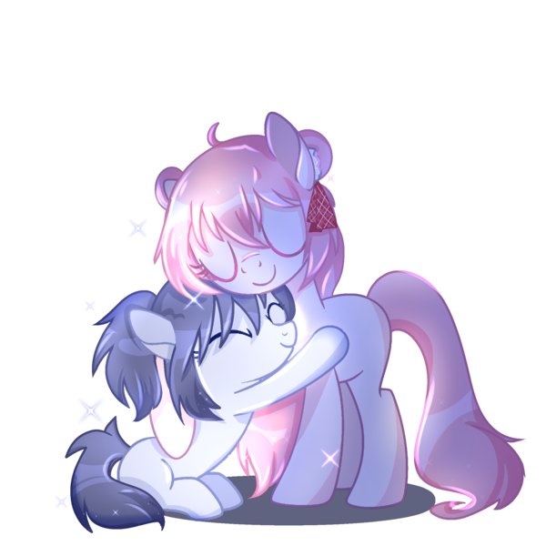 Size: 2048x2048 | Tagged: safe, artist:shichizhaola, derpibooru import, ponified, earth pony, pony, ahoge, anime, bangs, base used, blank flank, colored eyelashes, description in comments, duo, duo female, eyelashes, eyes closed, female, filly, foal, hair bun, hair ribbon, happy sugar life, hug, image, lavender coat, pink coat, pink eyelashes, pink mane, pink tail, png, purple coat, purple mane, purple tail, ribbon, satou matsuzaka, shiny mane, shiny tail, shio kōbe, signature, simple background, sitting, solo, sparkles, tail, teenager, transparent background