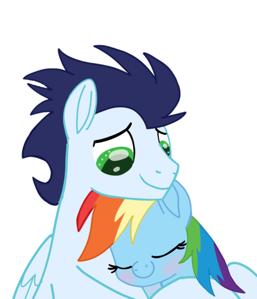 Size: 1280x1490 | Tagged: safe, artist:soarindasher10, derpibooru import, rainbow dash, soarin', pegasus, pony, blushing, eyes closed, female, hug, image, male, mare, png, shipping, simple background, smiling, snuggling, soarindash, stallion, straight, transparent background