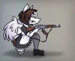 Size: 1583x1281 | Tagged: safe, artist:erichkaofficial, derpibooru import, oc, unofficial characters only, anthro, pegasus, ak-47, assault rifle, clothes, gun, image, maid, png, rifle, solo, weapon