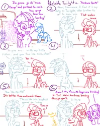 Size: 4779x6013 | Tagged: safe, artist:adorkabletwilightandfriends, derpibooru import, princess cadance, princess flurry heart, shining armor, oc, oc:lawrence, oc:rachel, pony, comic:adorkable twilight and friends, g4, adorkable, adorkable twilight, awkward, awkward moment, brother, brother and sister, clothes, comic, couch, cute, desperation, dork, female, football, happy, holiday, hoofball, image, leaning, living room, male, png, siblings, sitting, skirt, slice of life, smiling, sports, stallion, television, thanksgiving