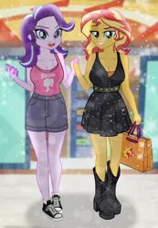 Size: 8000x11556 | Tagged: safe, artist:emeraldblast63, derpibooru import, sunset shimmer, equestria girls, g4, barbie, clothes, duo, duo female, female, image, kelly sheridan, phone, png, shoes, voice actor joke