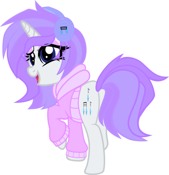 Size: 1799x1860 | Tagged: safe, artist:tkn297, derpibooru import, oc, oc:pastel note, pony, unicorn, clothes, female, headphones, hoodie, horn, image, mare, png, simple background, solo, transparent background