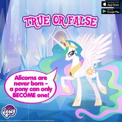 Size: 1080x1080 | Tagged: source needed, safe, derpibooru import, princess celestia, alicorn, pony, blatant lies, concave belly, female, gameloft, horn, image, jpeg, long horn, mare, slender, spread wings, standing on two hooves, tall, thin, wings