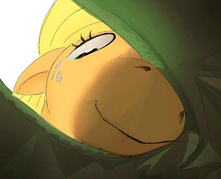 Size: 1200x970 | Tagged: safe, anonymous artist, artist:mandumustbasukanemen, derpibooru import, applejack, oc, oc:anon, earth pony, pony, g4, close-up, clothes, extreme close up, faic, female, image, looking inside container, mare, muzzle, pants, png, smiling, sniffing, snoof, snoofa, snoot, solo