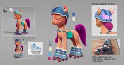 Size: 3913x2063 | Tagged: safe, derpibooru import, official, sunny starscout, earth pony, pony, g5, my little pony: a new generation, concept art, eyes closed, female, helmet, image, jpeg, mare, roller skates, rollerblades, skates, solo, sunny's bag