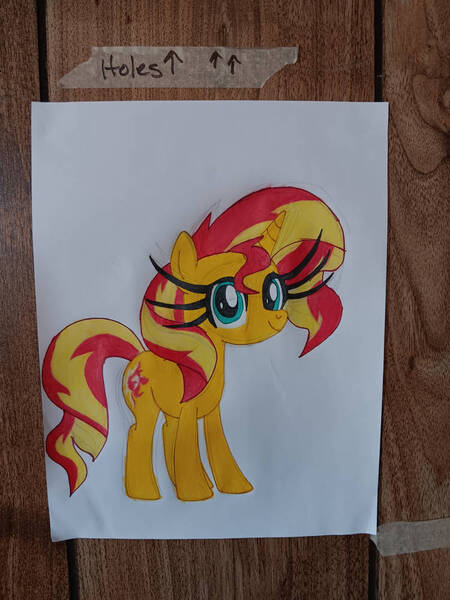 Size: 750x1000 | Tagged: safe, artist:yenne97, derpibooru import, sunset shimmer, pony, g4, crayon drawing, image, irl, jpeg, photo, solo, traditional art