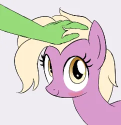 Size: 250x258 | Tagged: safe, artist:truthormare, ponerpics import, grace manewitz, oc, oc:anon, earth pony, human, pony, blushing, female, hand, human and pony, human on pony petting, image, looking at you, mare, missing accessory, petting, png, simple background, smiling