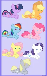 Size: 748x1211 | Tagged: safe, artist:softfur, derpibooru import, applejack, derpy hooves, fluttershy, pinkie pie, rainbow dash, rarity, twilight sparkle, earth pony, pegasus, pony, unicorn, g4, 2012, cute, dashabetes, derpabetes, diapinkes, group, horn, image, jackabetes, mane six, old art, png, purple background, raribetes, shyabetes, simple background, smiling, twiabetes