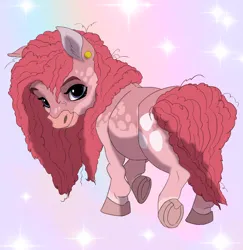 Size: 1280x1317 | Tagged: safe, artist:mandrawsdog, derpibooru import, cotton candy (g1), earth pony, pony, g1, ear piercing, earring, female, gradient background, image, jewelry, jpeg, mare, piercing, solo