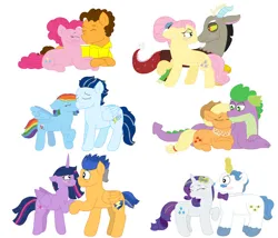 Size: 750x642 | Tagged: safe, artist:snoopy7c7, derpibooru import, applejack, cheese sandwich, discord, fancypants, flash sentry, fluttershy, pinkie pie, rainbow dash, rarity, soarin', spike, twilight sparkle, twilight sparkle (alicorn), alicorn, draconequus, dragon, earth pony, pegasus, pony, unicorn, cheesepie, discoshy, female, flashlight, horn, image, jpeg, male, mare, ship:applespike, ship:raripants, shipping, soarindash, stallion, straight